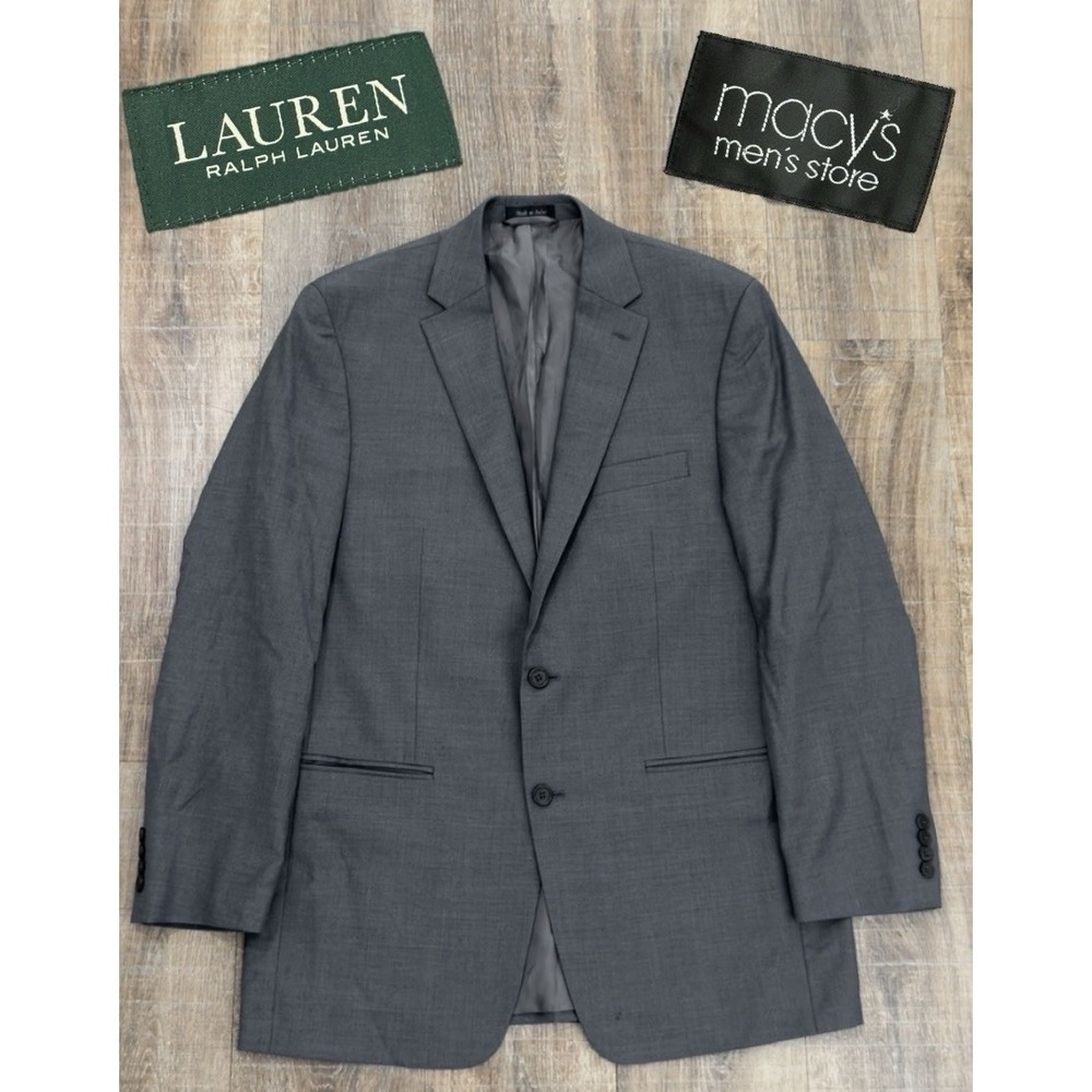Ralph Lauren Mens 100% Wool Grey Two Button Suit Jacket Blazer Size 42L